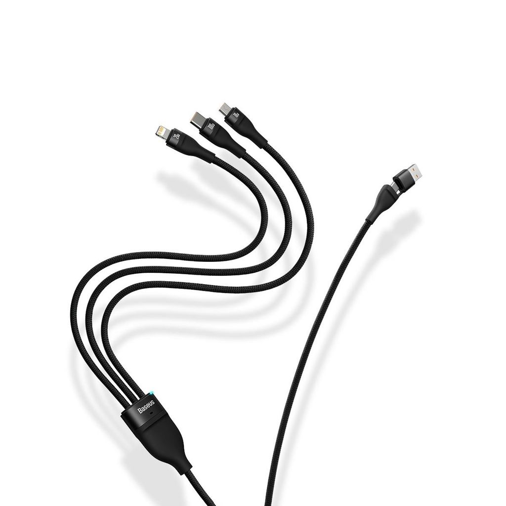 Baseus Flash Series II monikaapeli 100 W USB-A/USB-C - USB-C/Lightning/micro USB, 1,2 m, sininen