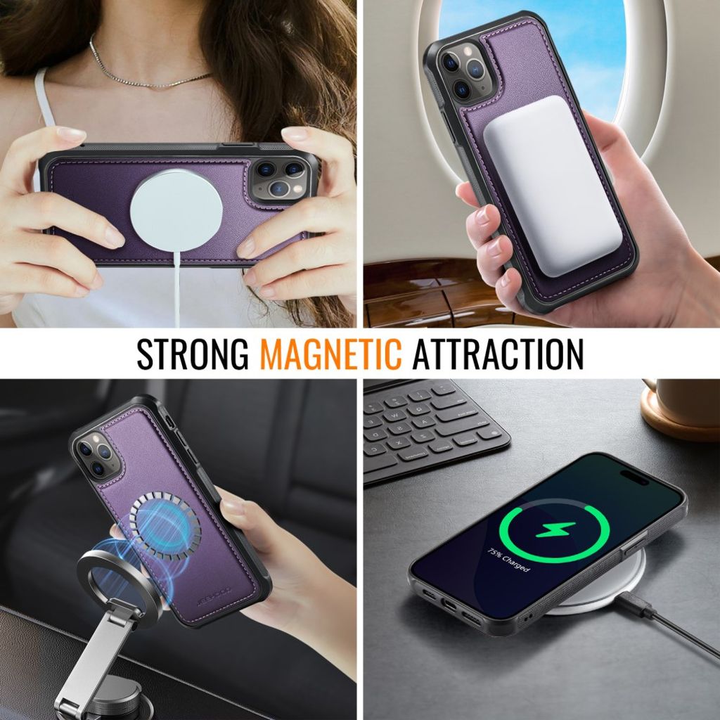 JEEHOOD iPhone 11 Pro Max Lompakkokuori MagSafe RFID – Violetti