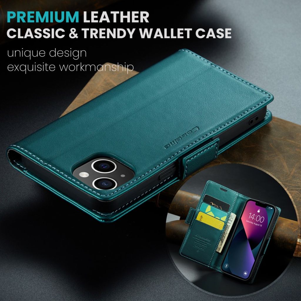 CASEME iPhone 15 Wallet Cover RFID Blocking 3 Card Slots - Green