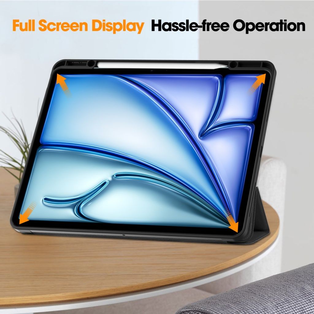 iPad Air 13" 2026/2025/2025 Tri-fold flip cover med holder til styluspen - Sort