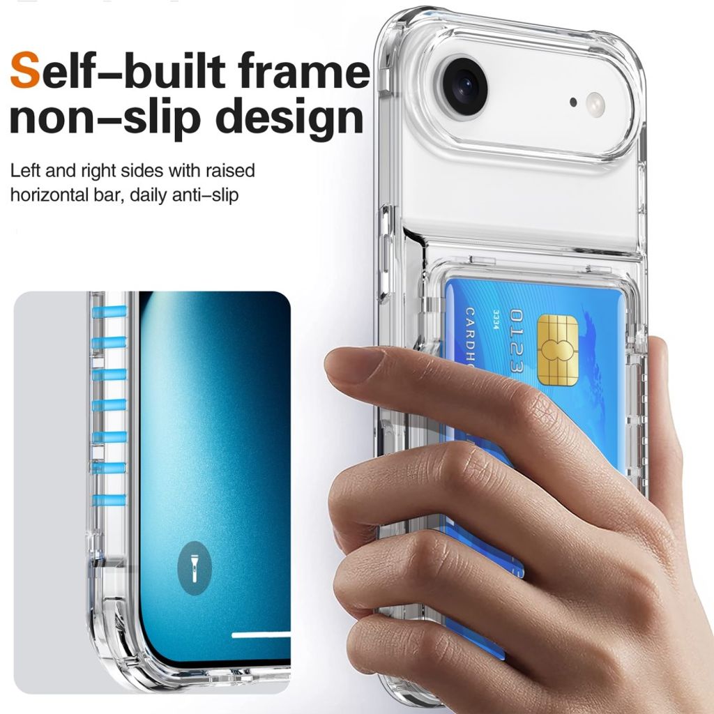 iPhone 17 Air Skal med Stativ och Kortfack - Transparent