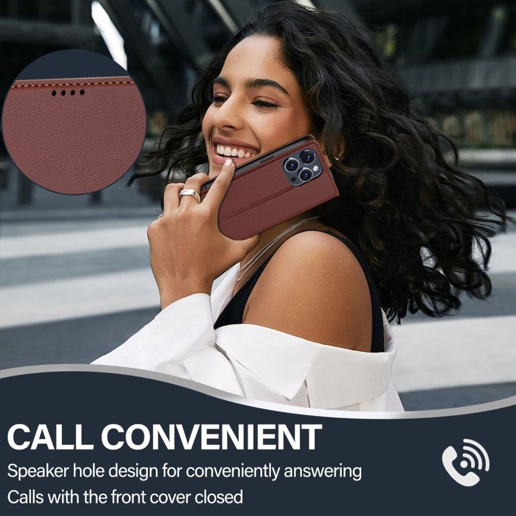 LC.IMEEKE iPhone 14 Pro Pungetui PU Læder Stativ - Brun