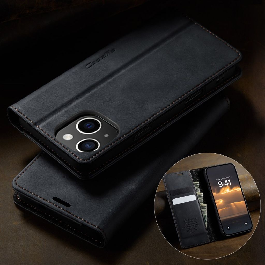 CASEME iPhone 14 Pungetui RFID-blokerende Stativ - Sort