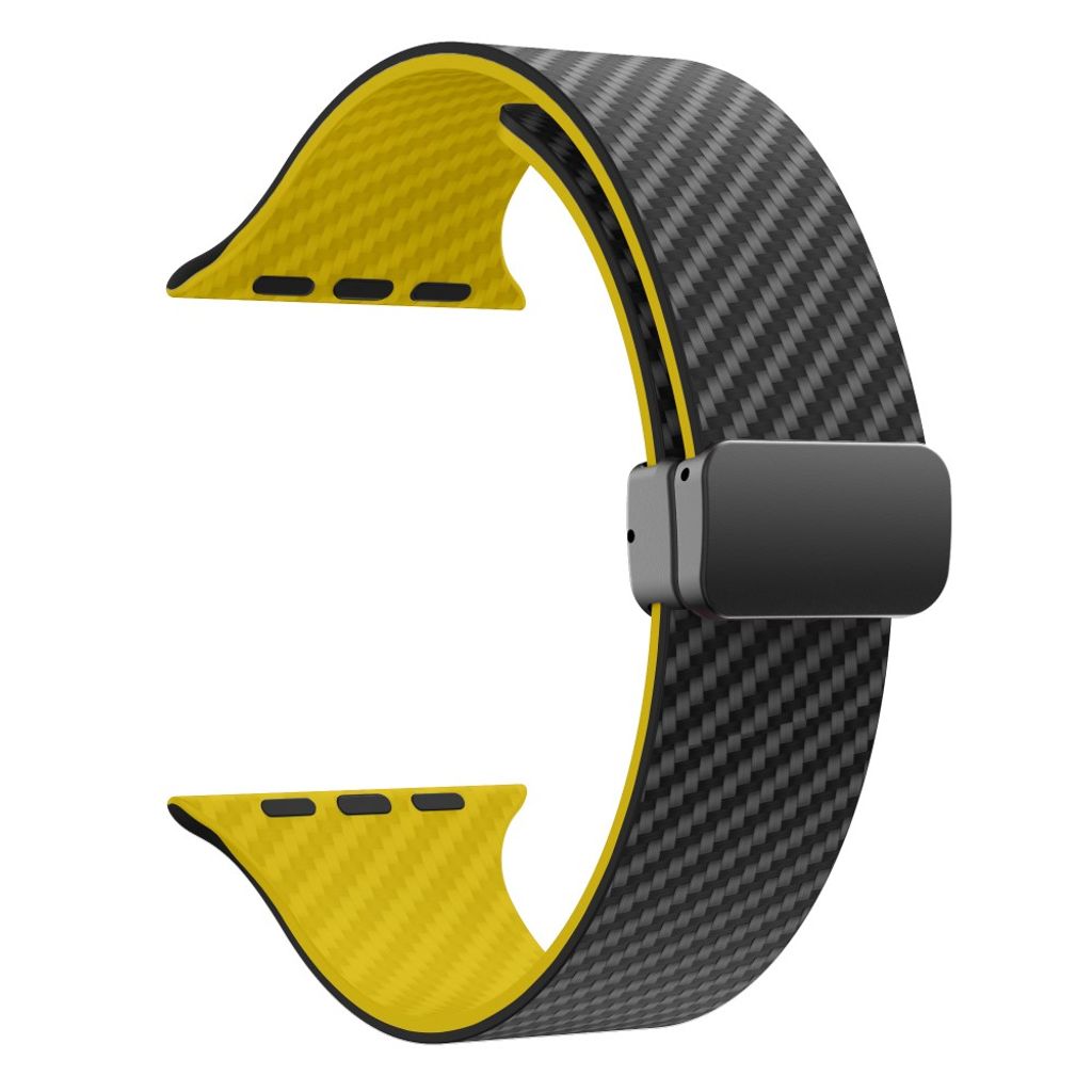 Apple Watch 49 / 46 / 44 / 42mm Klockarmband kolfibertextur - Svart/Gul