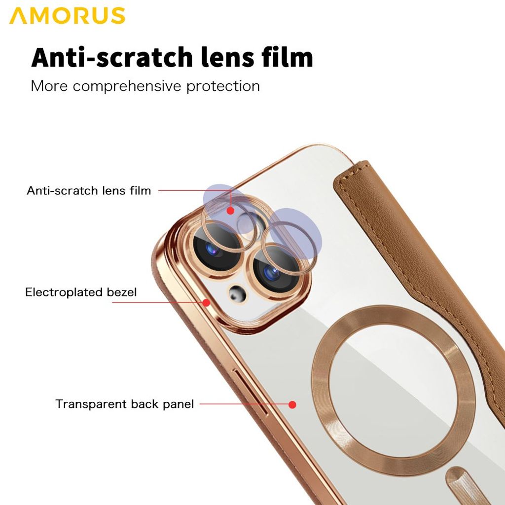 AMORUS iPhone 14 Pungetui MagSafe/Kortholder – Brun