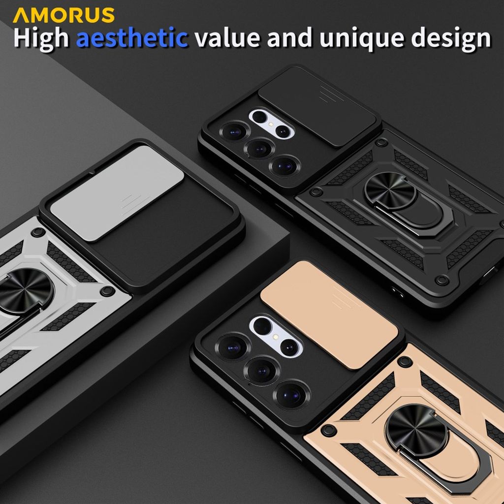 AMORUS Samsung Galaxy S26 Ultra Skal med Stativ och Linsskydd - Roséguld