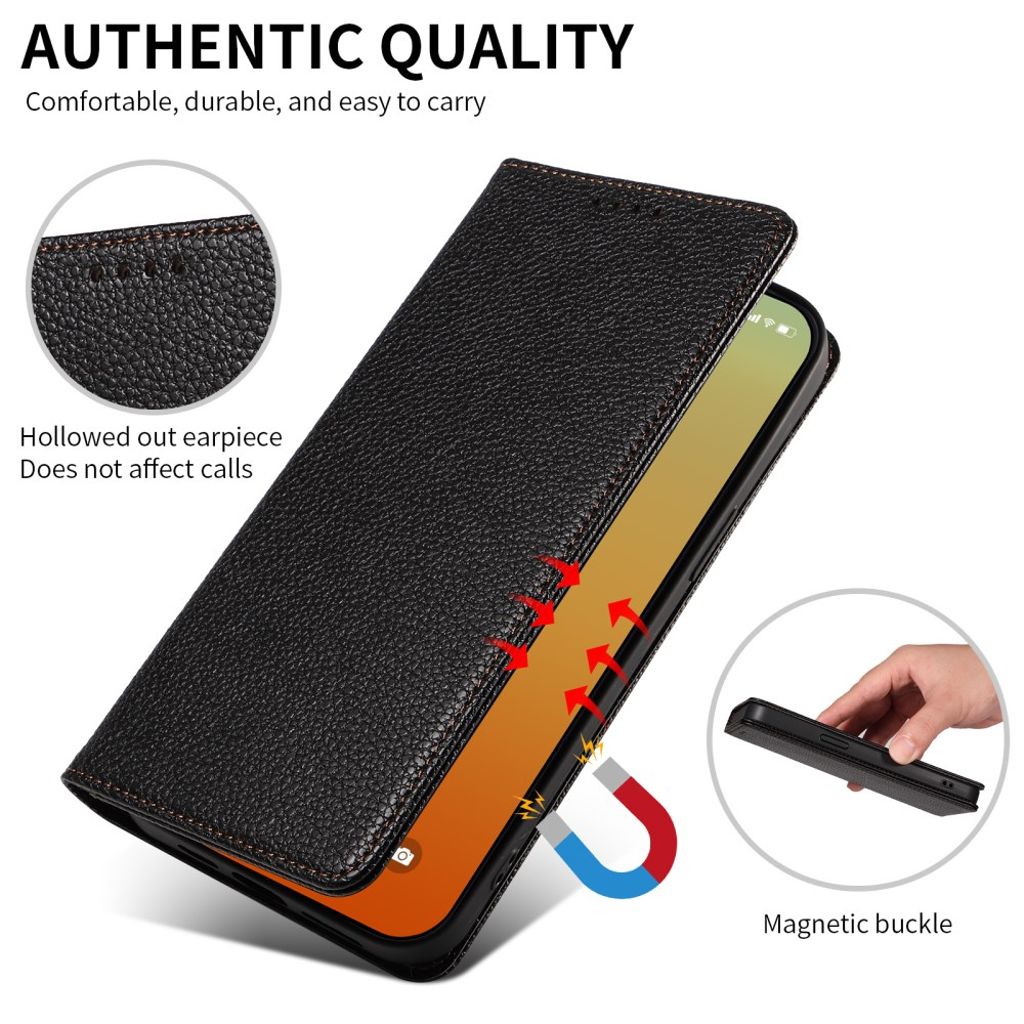 iPhone 14 Pro Max Wallet Cover RFID Blocking Magnetic - Black