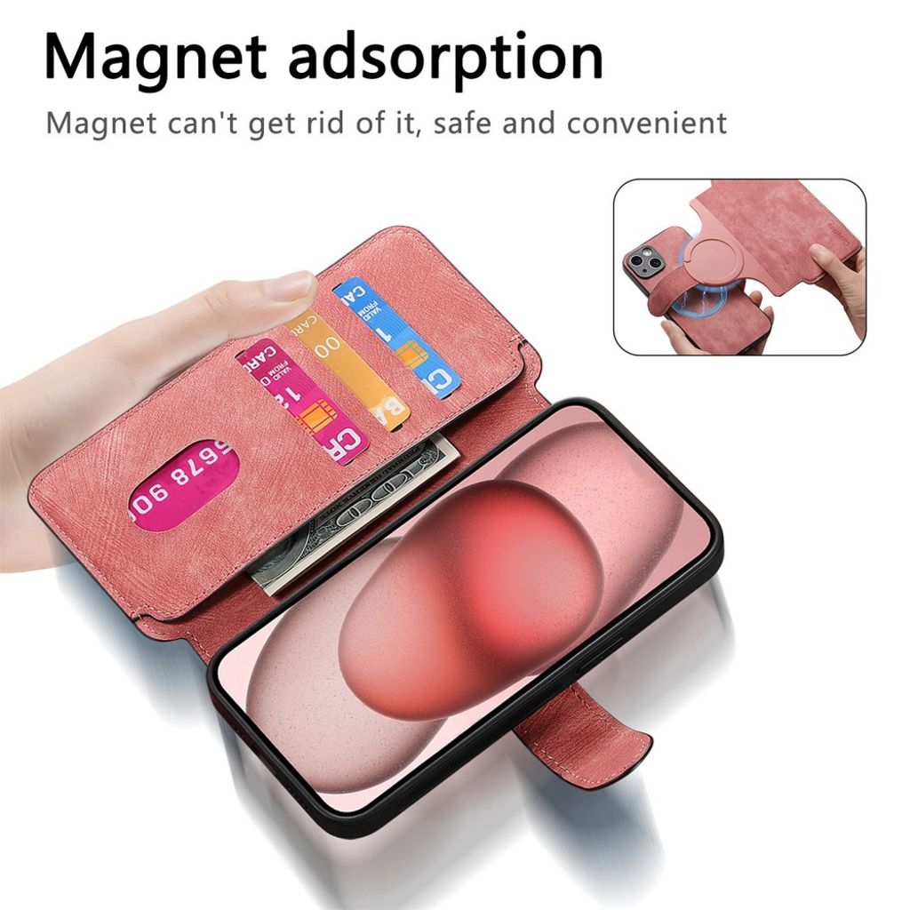 CASENEO iPhone 14 Plus Lommeboketui Avtakbar Lommebok - Rosa