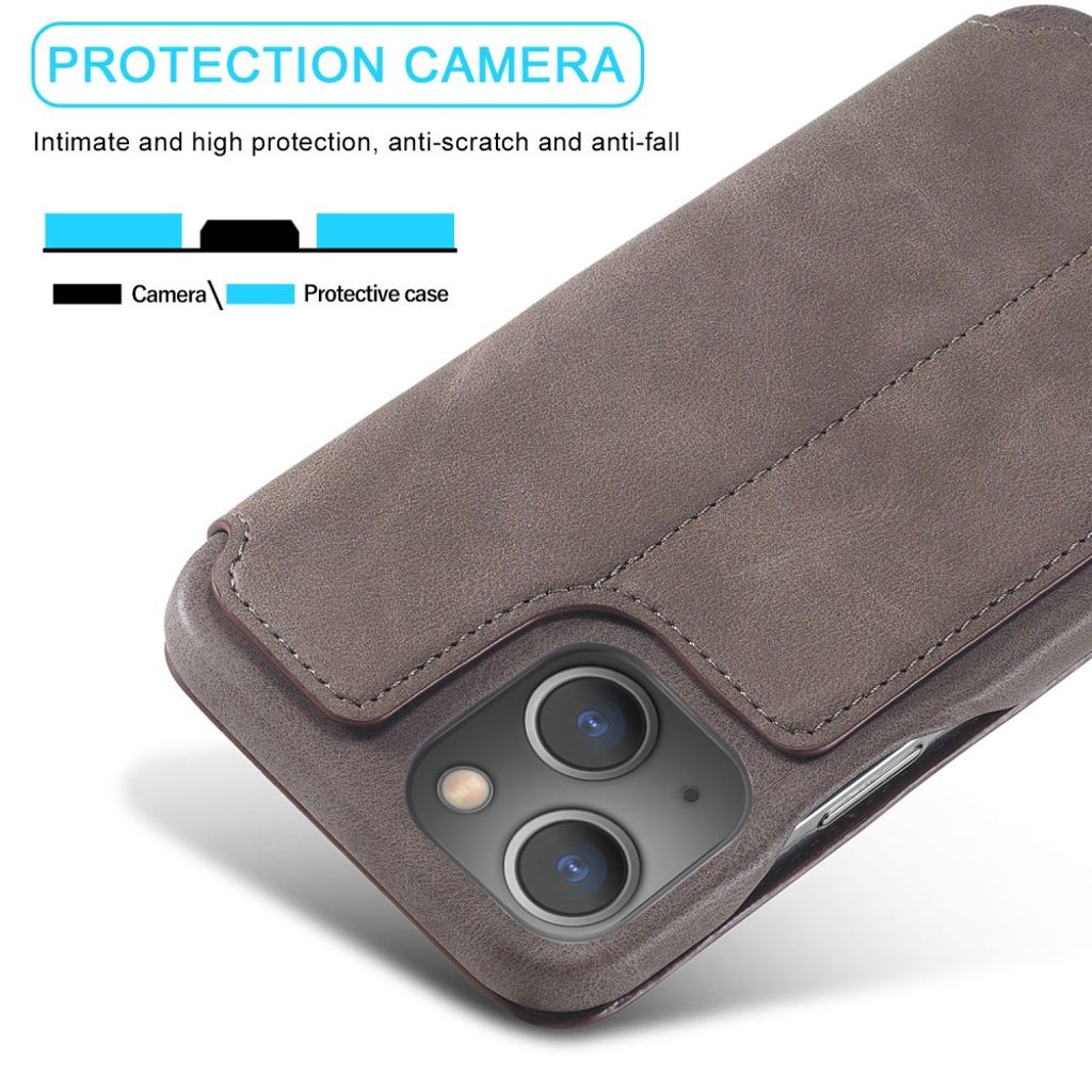 LC.IMEEKE iPhone 15 Wallet Cover Stand/Card Holder/Drop-Proof - Dark Brown