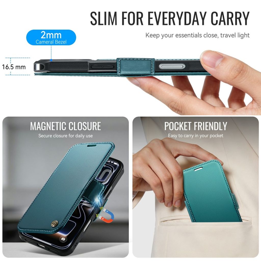 CASEME 053 iPhone 17 Pro Max Lommeboketui MagSafe RFID Blokkerende - Turkis