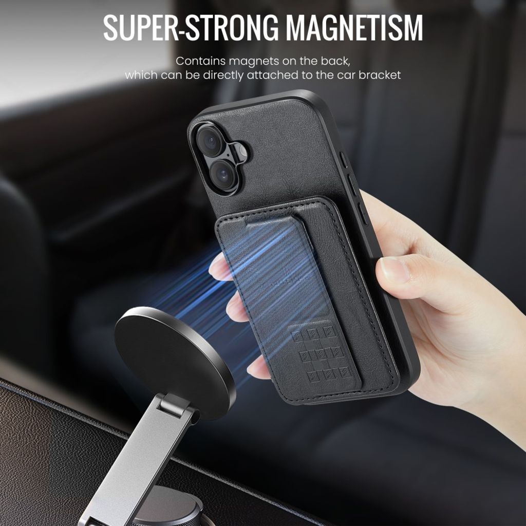 FIERRE SHANN iPhone 16 Case with Card slots - Black