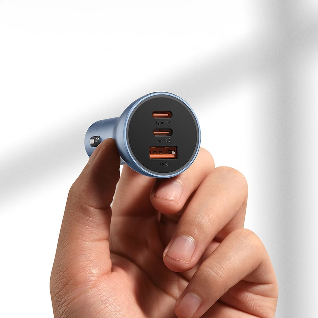 Baseus Golden Contactor Pro billaddare USB-A + 2x USB-C 65W mörkgrå