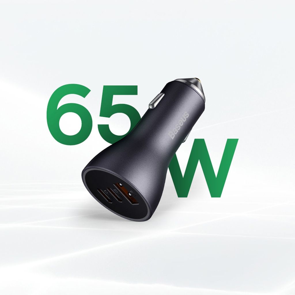 Baseus Golden Contactor Pro billaddare USB-A + 2x USB-C 65W mörkgrå