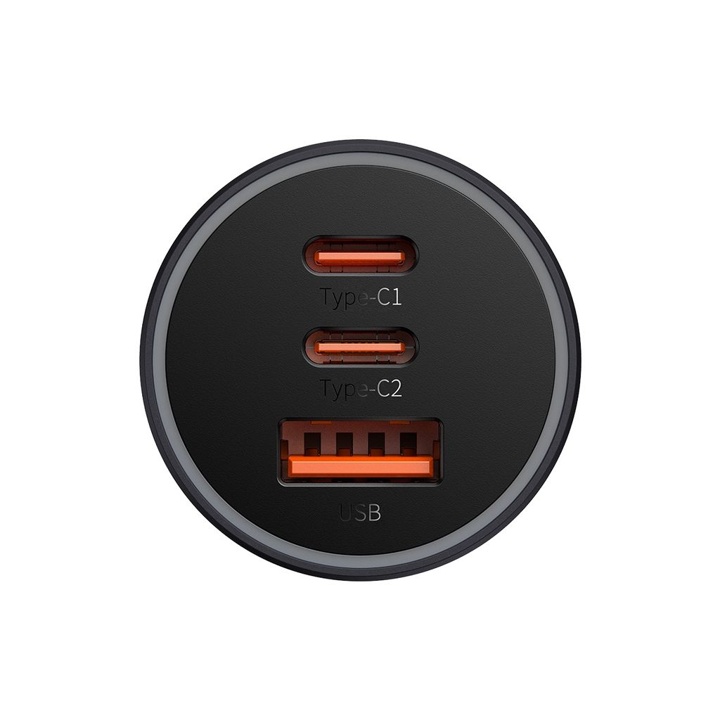 Baseus Golden Contactor Pro billaddare USB-A + 2x USB-C 65W mörkgrå