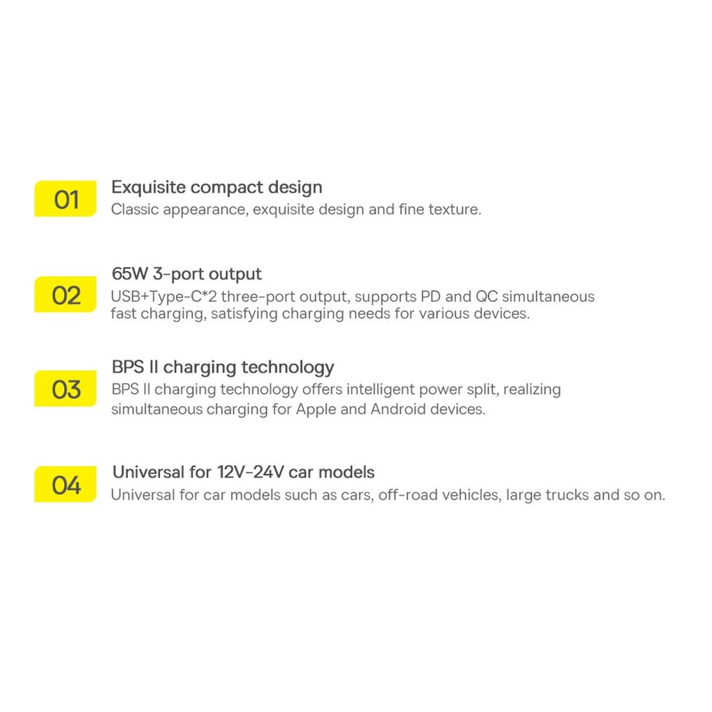 Baseus Golden Contactor Pro biloplader USB-A + 2x USB-C 65W QC4.0 blå