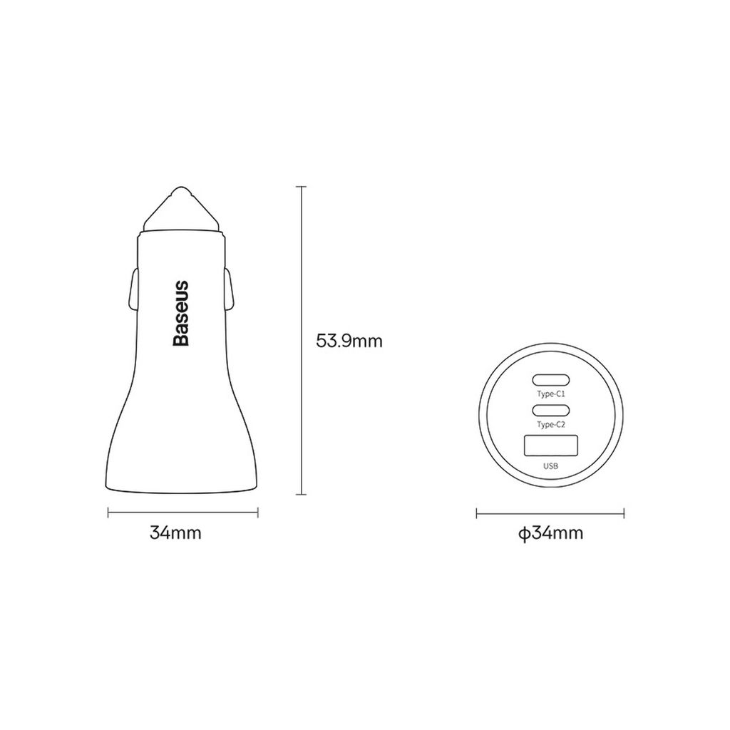 Baseus Golden Contactor Pro biloplader USB-A + 2x USB-C 65W QC4.0 blå