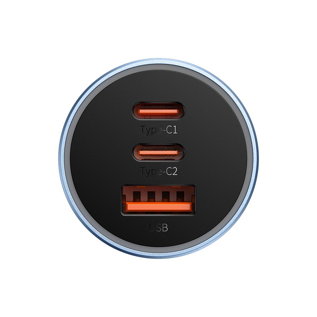 Baseus Golden Contactor Pro biloplader USB-A + 2x USB-C 65W QC4.0 blå