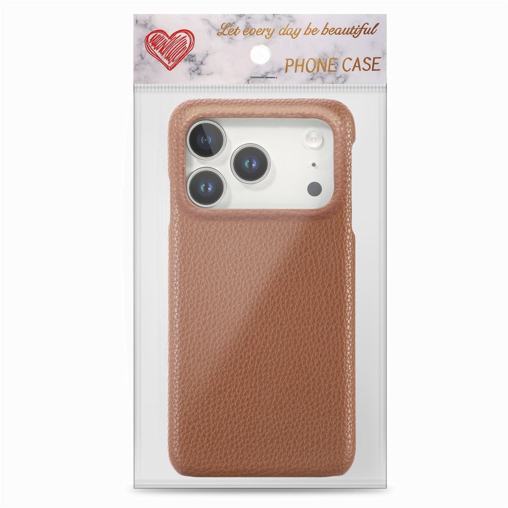 iPhone 17 Pro Max Deksel PU-lær Litchi-struktur - Brun