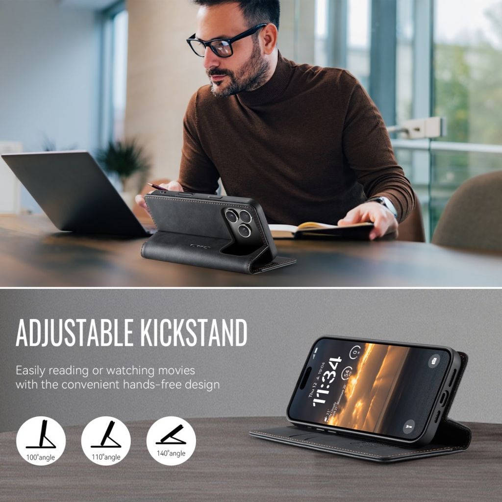 CASEME iPhone 18 Pro/17 Pro RFID-estävä Lompakkokotelo - Musta