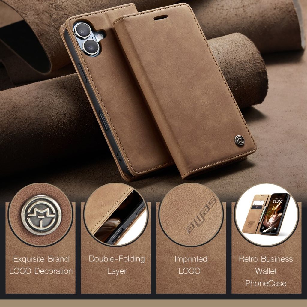 CASEME iPhone 17 Plånboksfodral med Kortfack - Brun