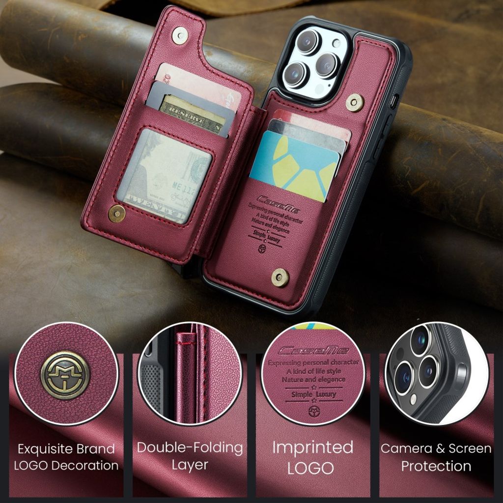 CASEME C22 iPhone 14 Pro Max Wallet Case RFID Blocking - Red