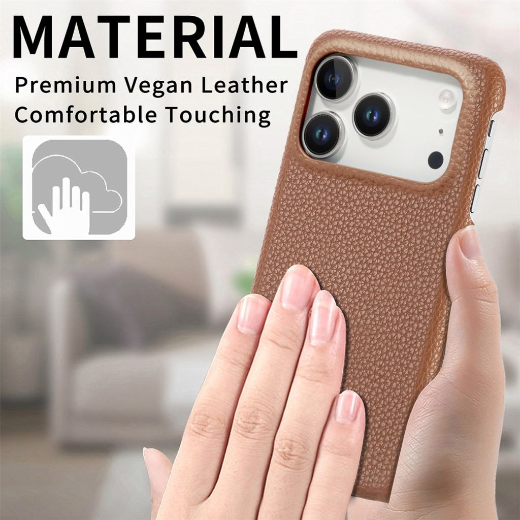 iPhone 17 Pro Max Deksel PU-lær Litchi-struktur - Brun