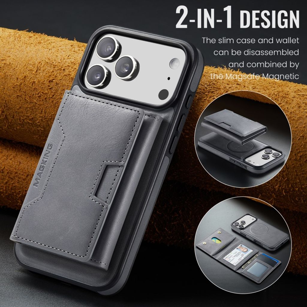 MAGKING iPhone 18 Pro Max/17 Pro Max MagSafe Kuori irrotettavalla lompakolla - Harmaa