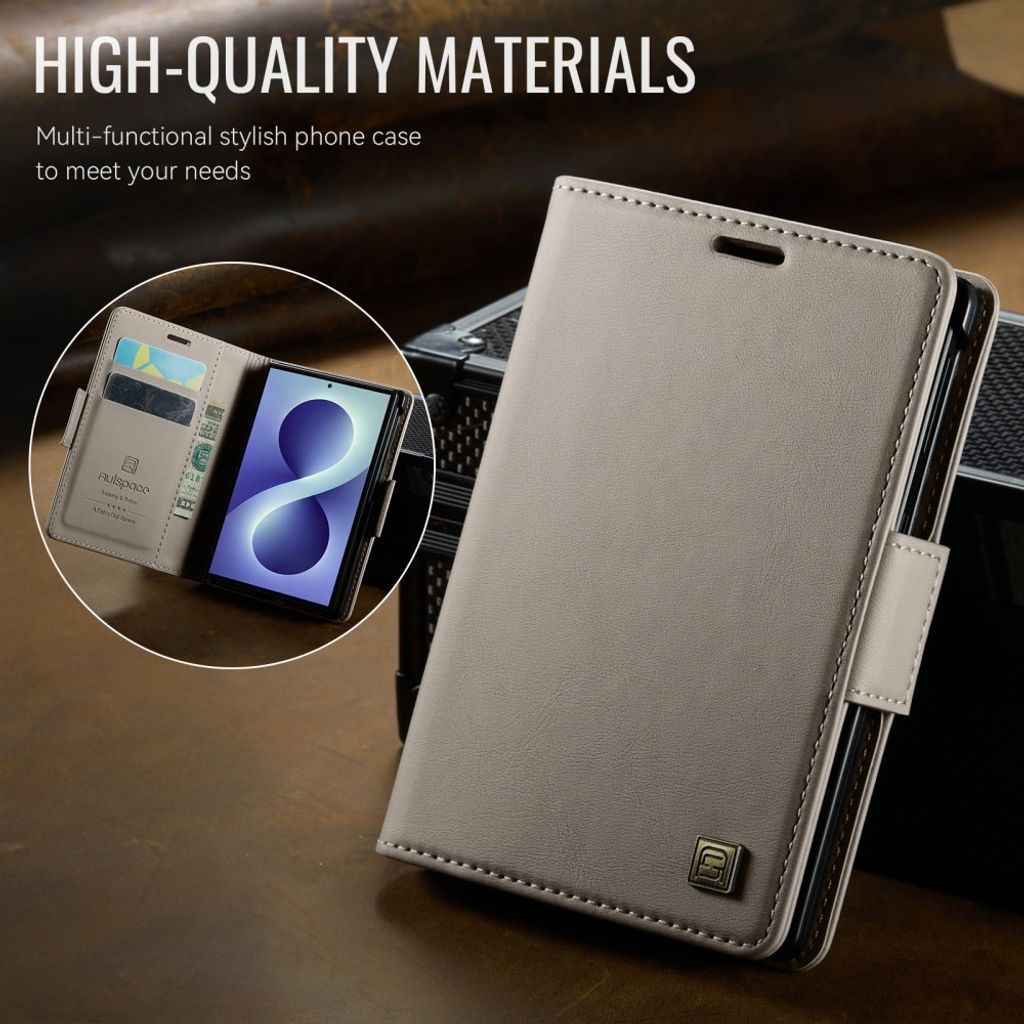 AUTSPACE Samsung Galaxy Z Fold8 Lompakkokotelo PU-nahka RFID-suojattu - Harmaa