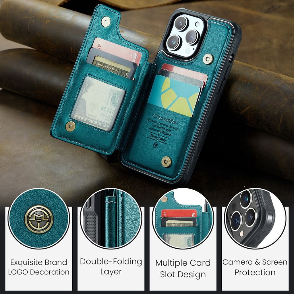 iPhone 13 Pro Max CASEME C22 Lompakkokuori RFID-estävä - Vihreä