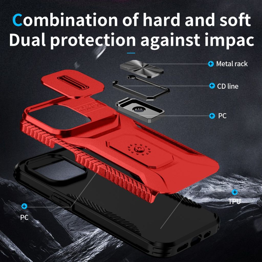 iPhone 14 Pro Cover med Stativ og Kamerabeskyttelse – Rød