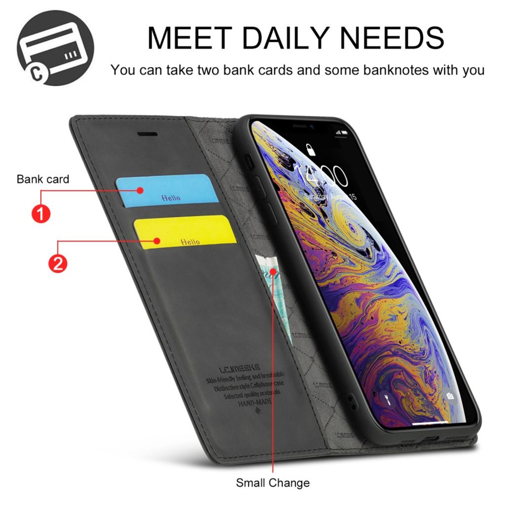 LC.IMEEKE iPhone X/XS Plånboksfodral Stativ - Svart