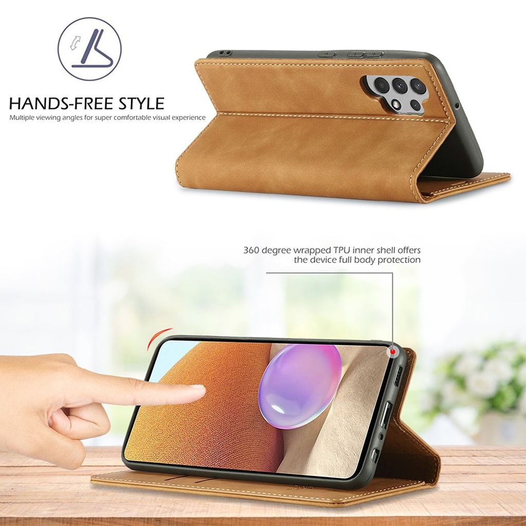 LC.IMEEKE Samsung Galaxy A32 4G Lompakkokotelo - Ruskea