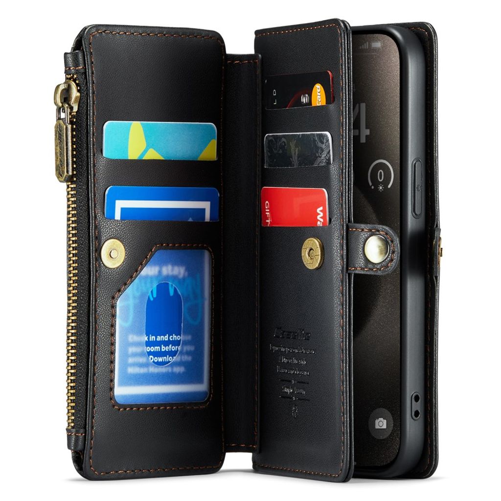 CASEME iPhone 15 Pro Plånboksfodral med Korthållare och Stativ - Svart