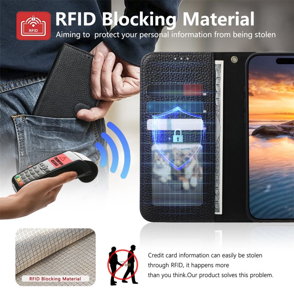 Xiaomi 17T Pro Lompakkokotelo RFID esto - Musta