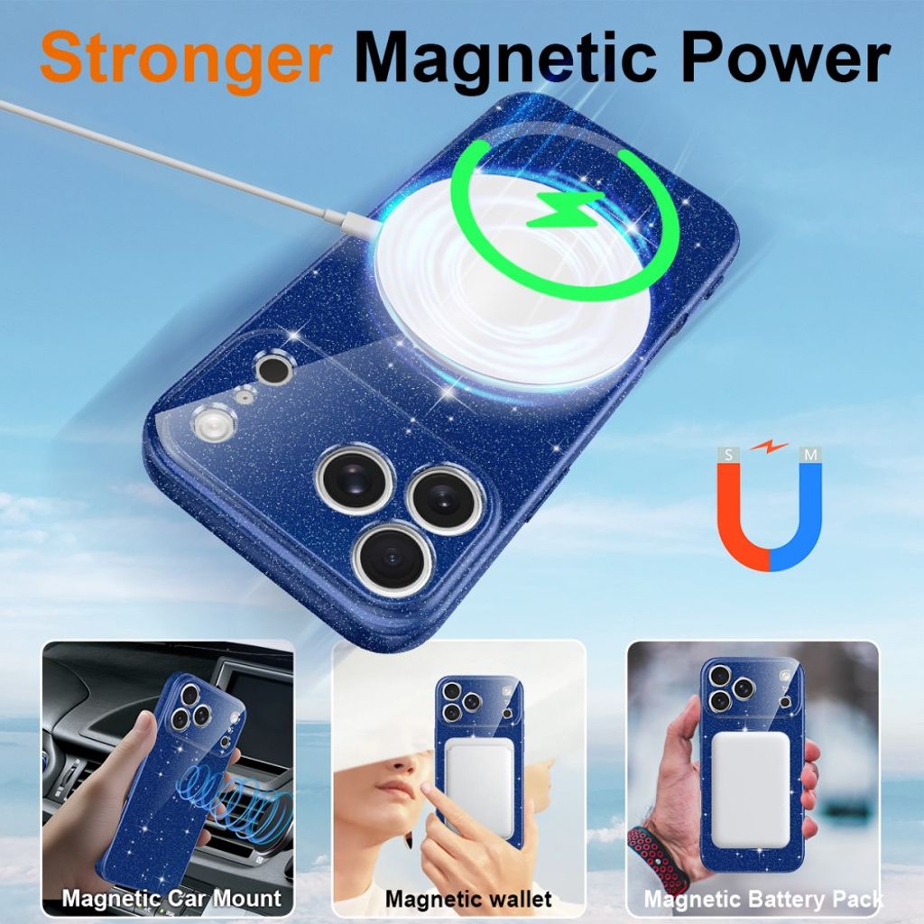 iPhone 17 Pro Max MagSafe Kimaltava Kuori – Sininen