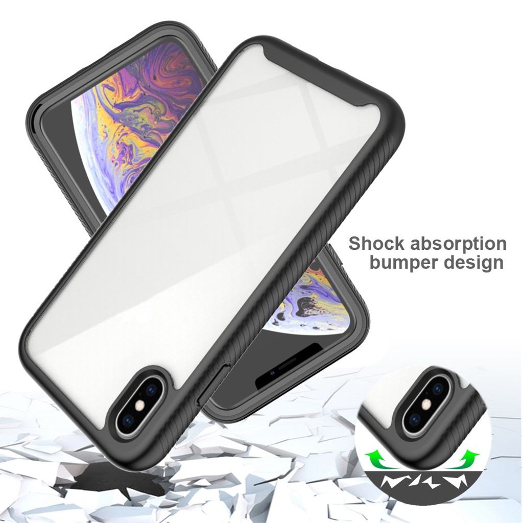 iPhone XS Max Cover Hybrid Stødsikker med Skærmbeskyttelse - Mørkeblå/Sort