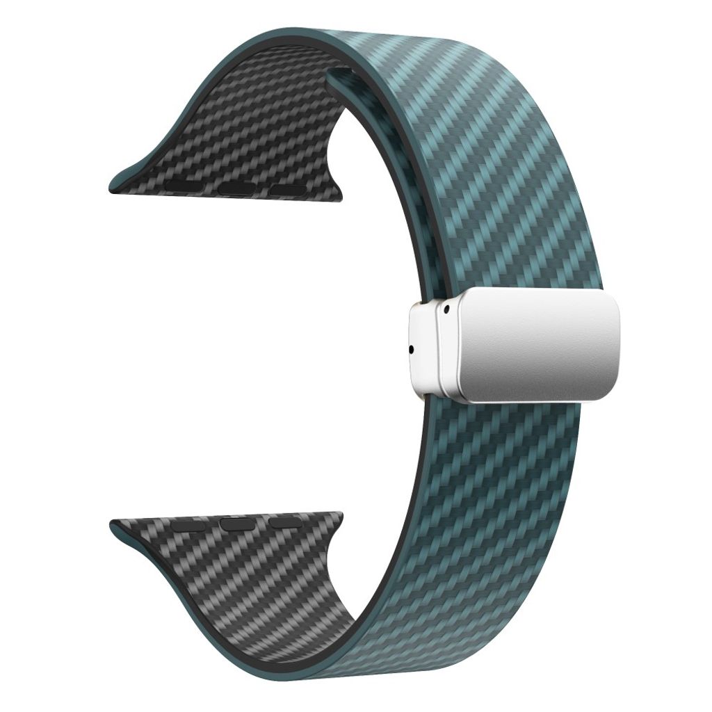 Apple Watch 49 / 46 / 44 / 42mm Klockarmband kolfibertextur - Turkos/Svart