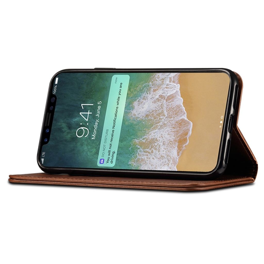 SUTENI iPhone X/XS Plånboksfodral med Stativ – Brun