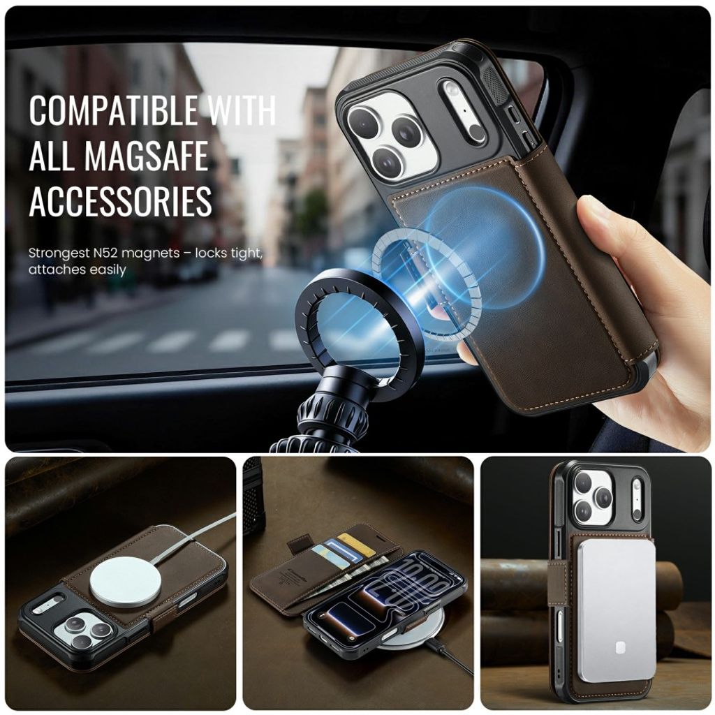 CASEME 053 iPhone 17 Pro Max Lommeboketui MagSafe RFID Blokkerende - Brun