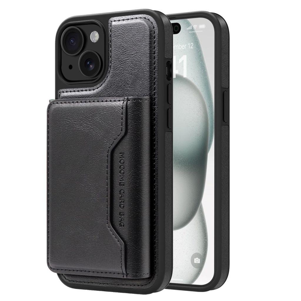 iPhone 15 Magnetic Wallet Case with Detachable Card Holder - Black