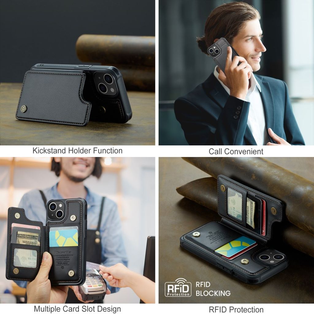 CASEME C22 iPhone 14 RFID-blokerende Pungcover - Sort