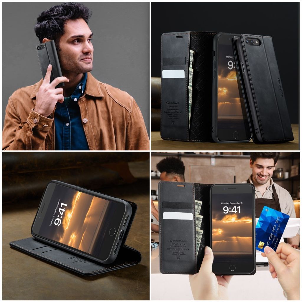 CASEME iPhone 6 Plus / 7 Plus / 8 Plus Kotelo Jalusta - Musta