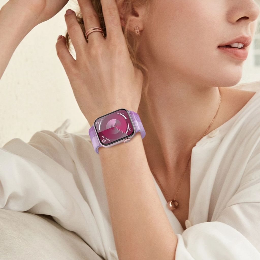 AHASTYLE WE26 Apple Watch 42/41/40/38mm Klockarmband i Nylon, 2st - Lila/Rosa