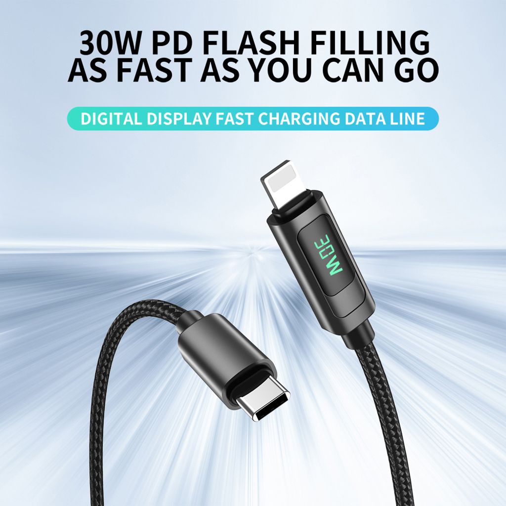 NEXTBATT USB-C til Lightning-kabel 30W, 3A, 1m - Sort