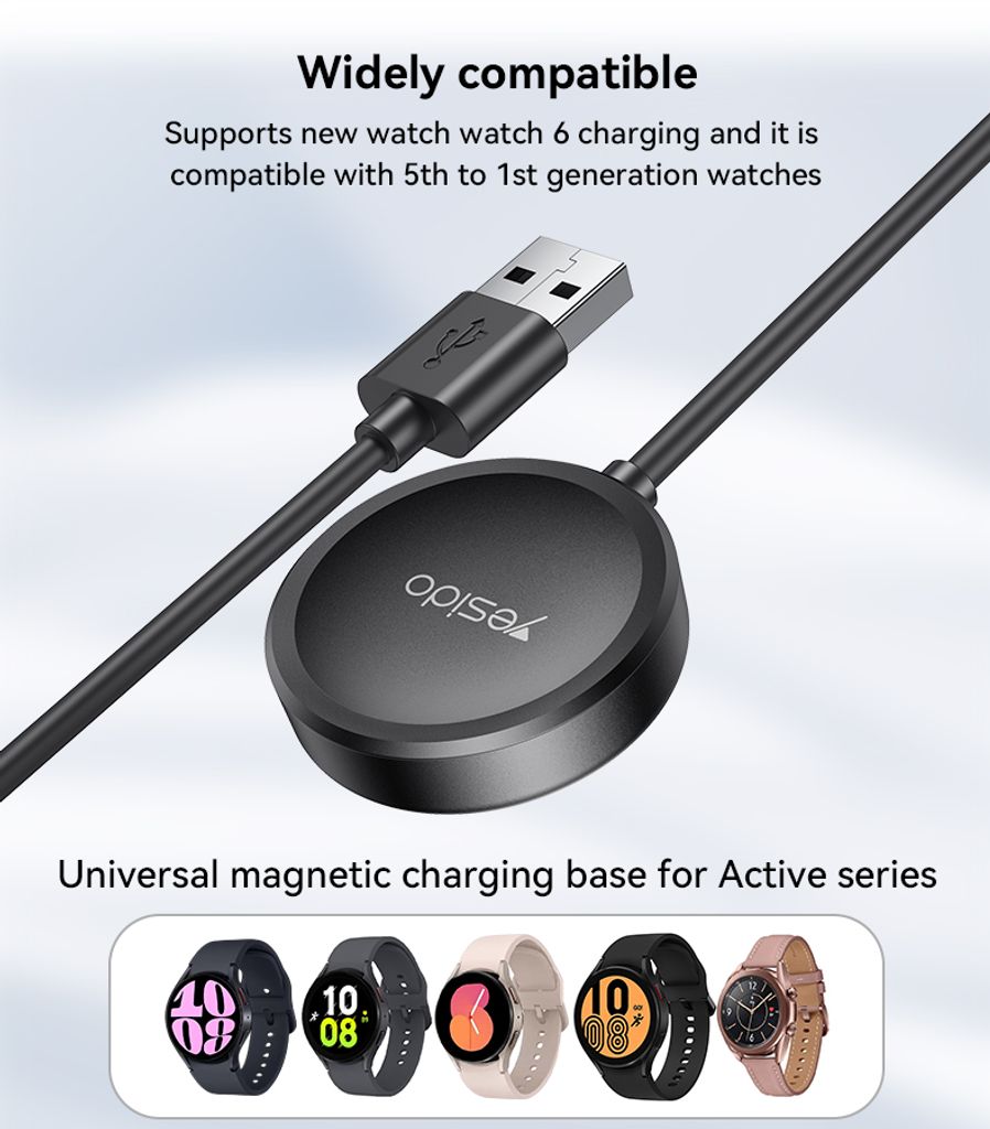 Yesido CA162 magnetisk lader til Samsung Galaxy Watch, USB-C, 1m – svart