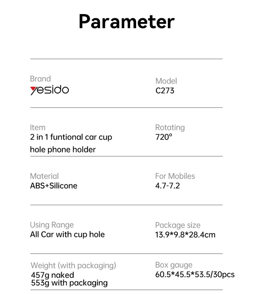 Yesido C273 2-i-1 telefon- og koppholder