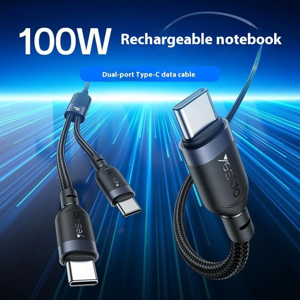 Yesido 2-i-1 USB-C-kabel till 2x USB-C 100W, 1,2 m