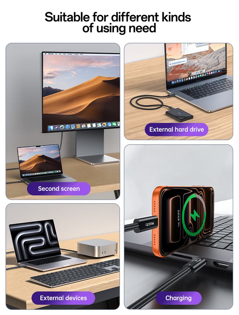 YESIDO CA211 Thunderbolt 5 USB-C til USB-C kabel 240W, 1m – Sort