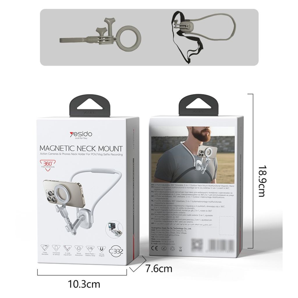 Yesido C332 Magnetisk Halsremholder for Smarttelefon/Actionkamera - Hvit