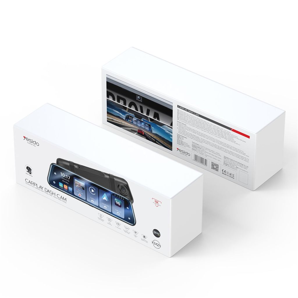 YESIDO KM24 -peruutuspeilikamera autoon, jossa on Carplay – Android Auto, AirPlay-näyttö